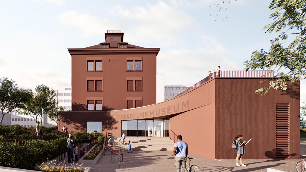 Rendering der Ansicht des neuen Museums mit neuem Anbau.